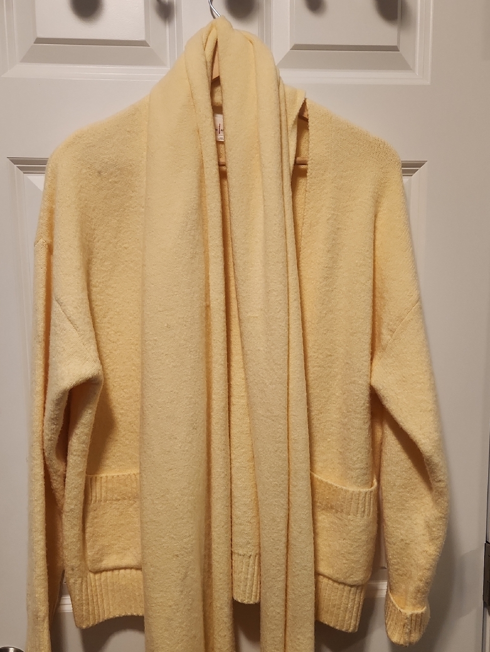 Anthropologie Pale Yellow Knit Cardigan with Attached Scarf